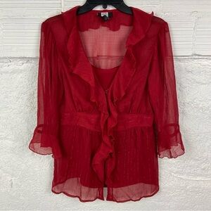 Studio 1940 Vibrant Y2K Red Ruffled V neck Blouse size medium